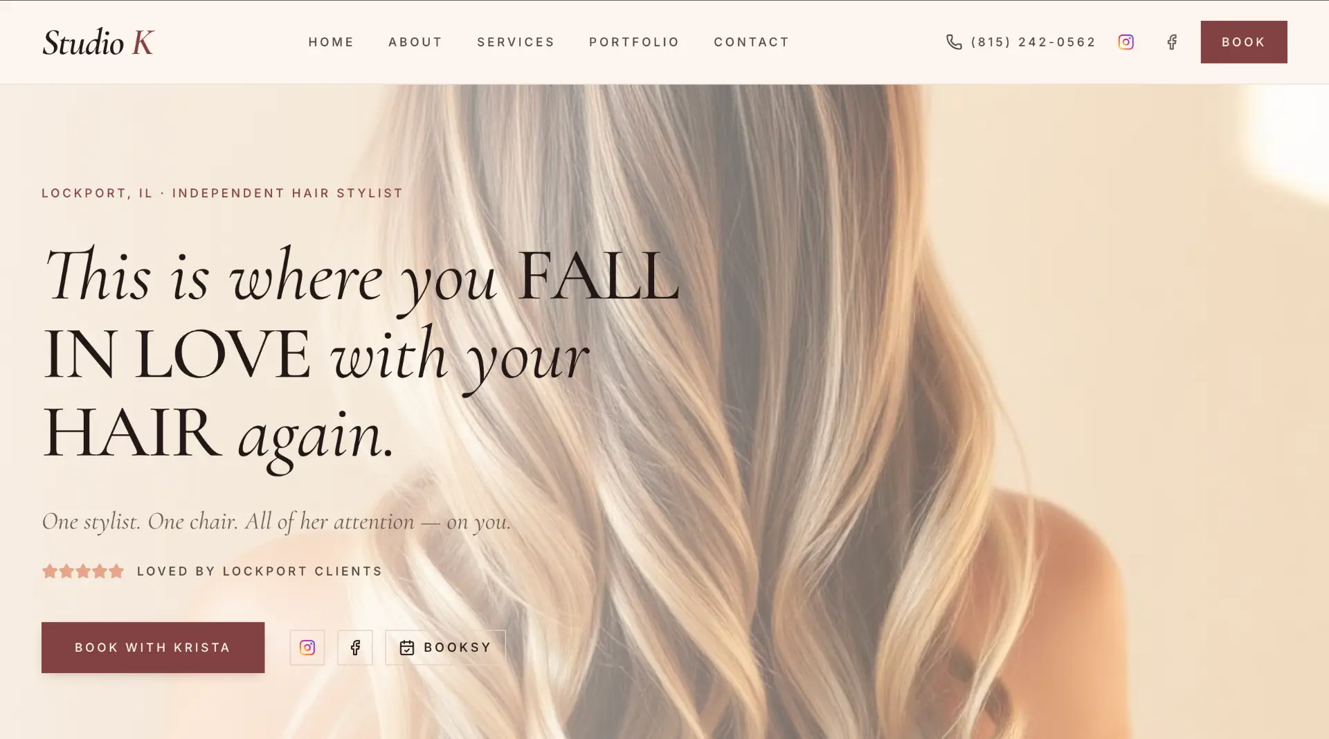 Studio K website designed for local customers in Lockport
